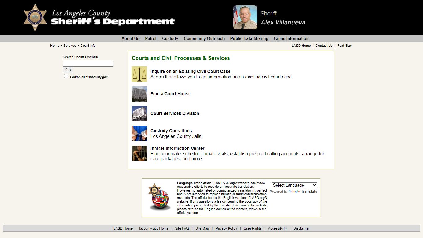 LASD - Services - Court Info